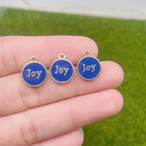 20Pcs 12*14mm Alphabet Joy Round Enamel Pendant