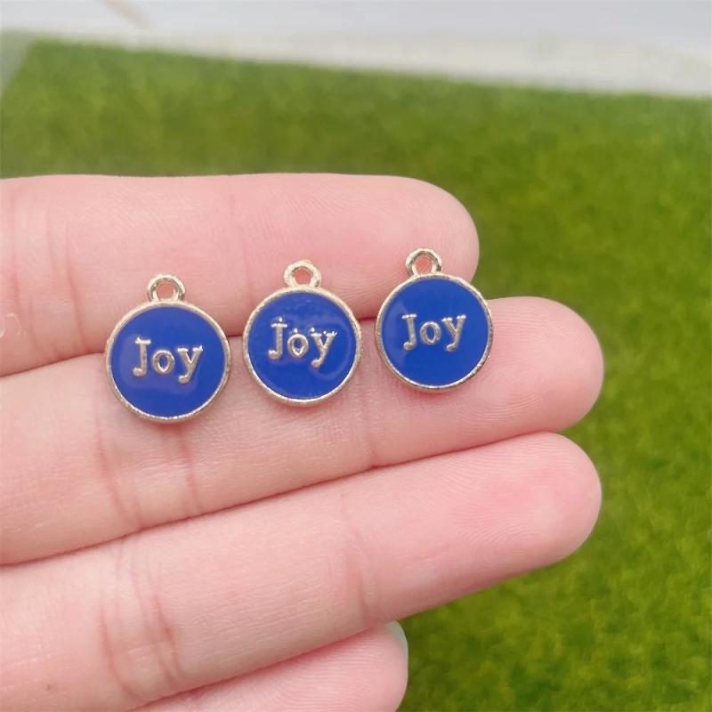 20Pcs 12*14mm Alphabet Joy Round Enamel Pendant