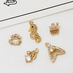 6pcs Crystal Fishtail Crab Charms DIY Bracelet Accessories