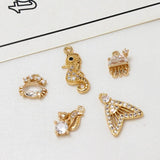 6pcs Crystal Fishtail Crab Charms DIY Bracelet Accessories