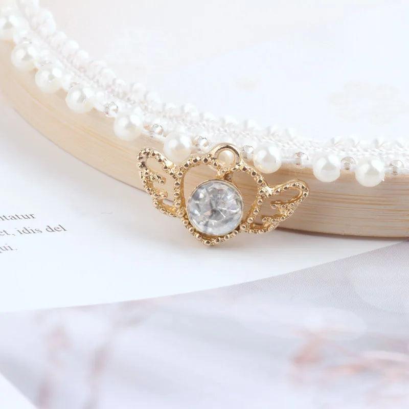 10 Pcs Metal Crystal Heart Wings Charms Pendants DIY Jewelry Earring Hair