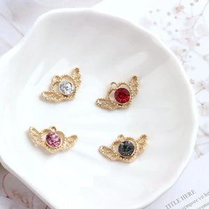 10 Pcs Metal Crystal Heart Wings Charms Pendants DIY Jewelry Earring Hair