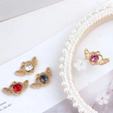 10 Pcs Metal Crystal Heart Wings Charms Pendants DIY Jewelry Earring Hair