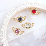 10 Pcs Metal Crystal Heart Wings Charms Pendants DIY Jewelry Earring Hair
