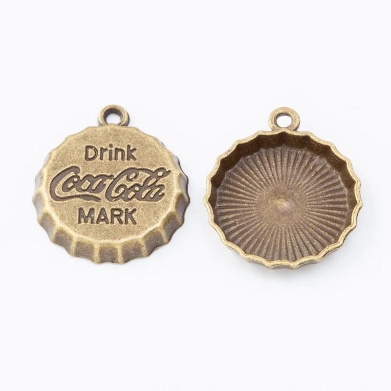 25 Retro Metal Zinc Alloy Bottle Cap Pendants for DIY Jewelry Making