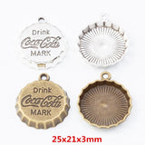 25 Retro Metal Zinc Alloy Bottle Cap Pendants for DIY Jewelry Making