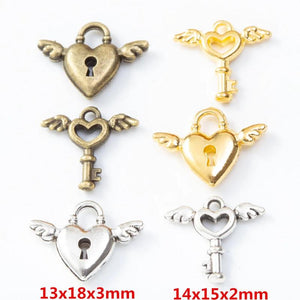 Retro Metal Zinc Alloy Love Lock Key Pendant for DIY Jewelry Making