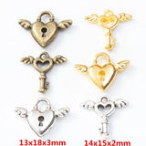 Retro Metal Zinc Alloy Love Lock Key Pendant for DIY Jewelry Making