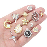 2Pcs Star Tulip Rose Alloy Charm Rhinestone Pendant DIY