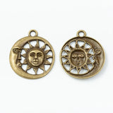 Retro Metal Zinc Alloy Sun Moon Pendant for DIY Jewelry Necklace Making