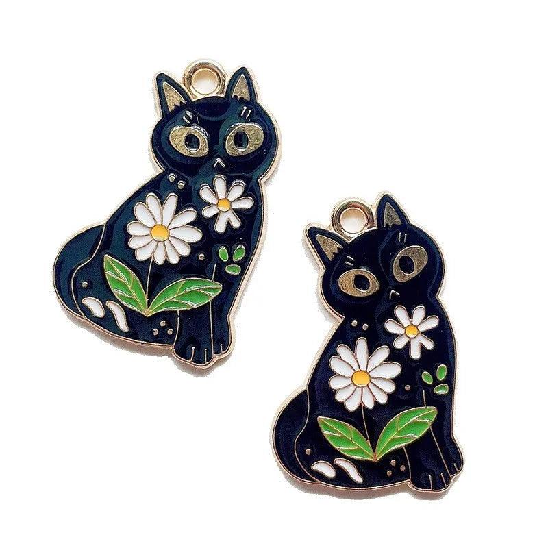 10 Pcs Daisy Cat Charm Pendant for DIY Necklace Earrings Jewelry 18 * 28Mm