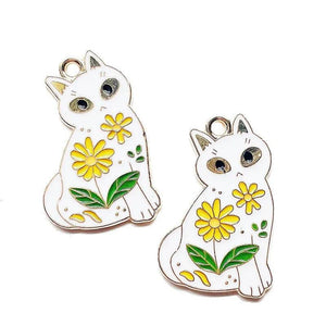 10 Pcs Daisy Cat Charm Pendant for DIY Necklace Earrings Jewelry 18 * 28Mm