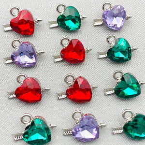 10Pcs Colorful Bling Crystal Love Heart Charms for Jewelry Making DIY