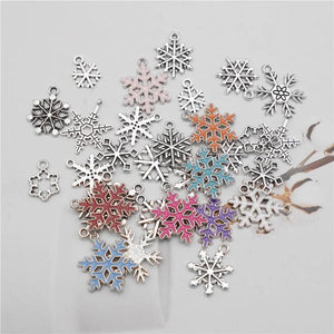 1 Pack Mix Antique Silver Enamel Snowflake Charms Alloy Christmas Pendant