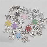 1 Pack Mix Antique Silver Enamel Snowflake Charms Alloy Christmas Pendant