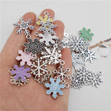 1 Pack Mix Antique Silver Enamel Snowflake Charms Alloy Christmas Pendant