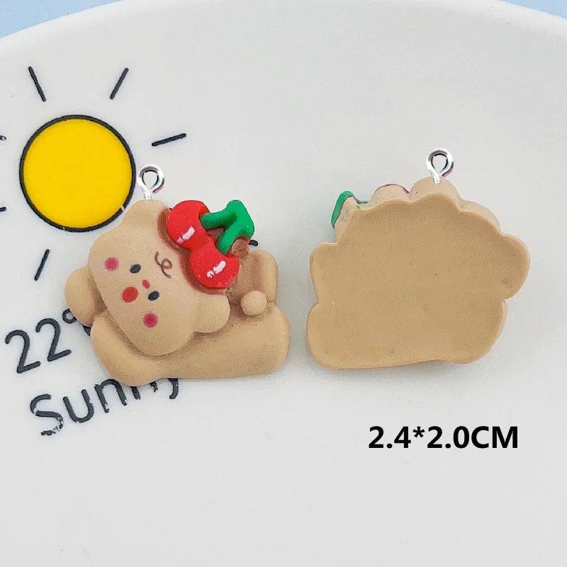 20Pcs Cartoon Fruits Animals Resin Charms Cherry Bear Pendants