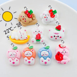 20Pcs Cartoon Fruits Animals Resin Charms Cherry Bear Pendants
