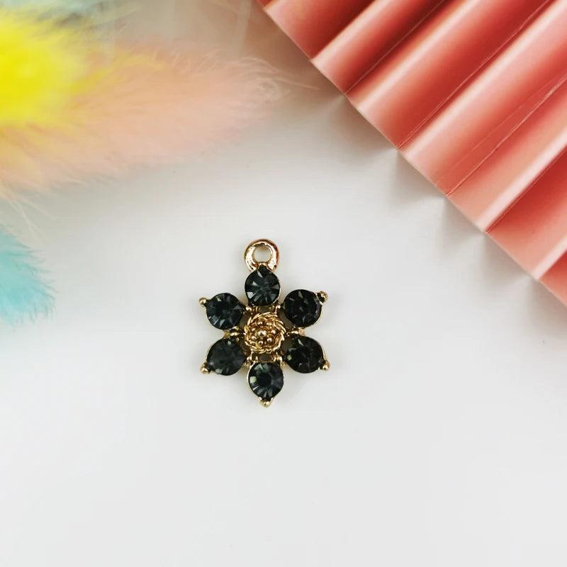 10Pcs Rhinestone Crystal Flower Charms Golden Base Alloy Flowers Pendants DIY