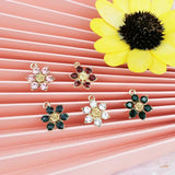 10Pcs Rhinestone Crystal Flower Charms Golden Base Alloy Flowers Pendants DIY