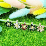 10Pcs Rhinestone Crystal Flower Charms Golden Base Alloy Flowers Pendants DIY