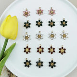 10Pcs Rhinestone Crystal Flower Charms Golden Base Alloy Flowers Pendants DIY
