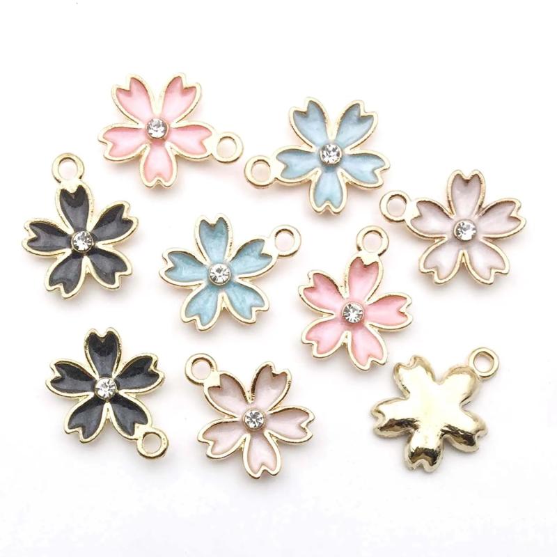 20pcs Enamel Flower Charm Necklace Bracelet Pendant DIY