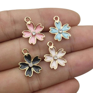 20pcs Enamel Flower Charm Necklace Bracelet Pendant DIY
