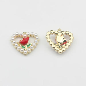 Heart Enamel Rose Hollow Charms 6pcs/lot DIY Jewelry Making