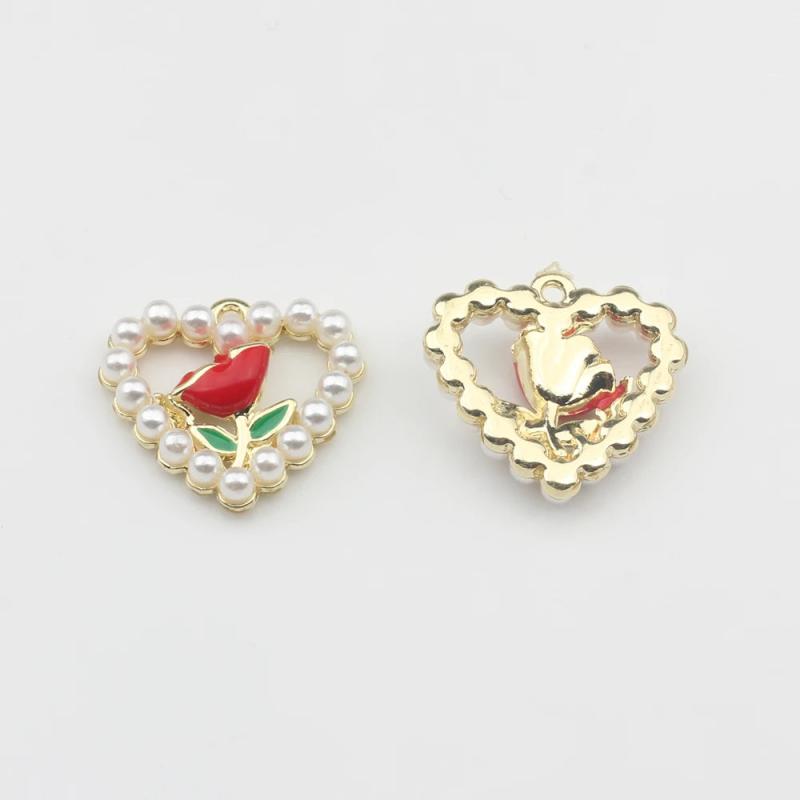 Heart Enamel Rose Hollow Charms 6pcs/lot DIY Jewelry Making