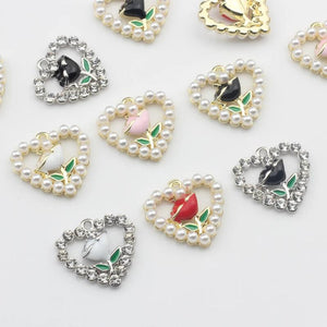 Heart Enamel Rose Hollow Charms 6pcs/lot DIY Jewelry Making