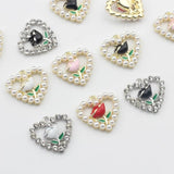 Heart Enamel Rose Hollow Charms 6pcs/lot DIY Jewelry Making