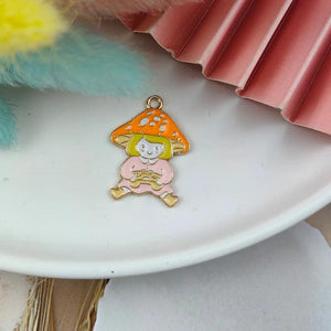 10pcs Mushroom Girl Enamel Charms for DIY Jewelry Making