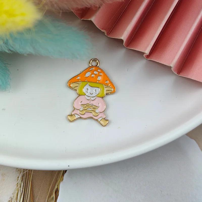 10pcs Mushroom Girl Enamel Charms for DIY Jewelry Making