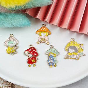 10pcs Mushroom Girl Enamel Charms for DIY Jewelry Making