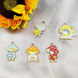 10pcs Mushroom Girl Enamel Charms for DIY Jewelry Making