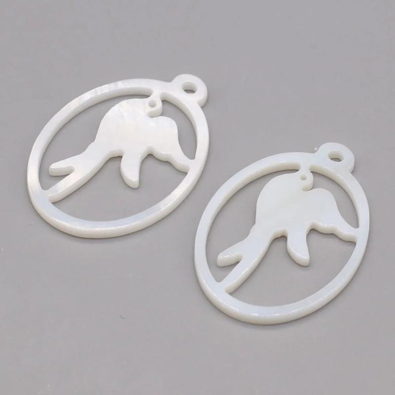 Shell Carved Bird Beads Pendant Oval Mother of Pearl Charms for Jewelry Making
