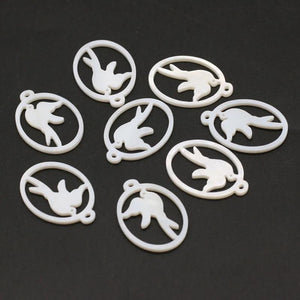 Shell Carved Bird Beads Pendant Oval Mother of Pearl Charms for Jewelry Making