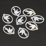 Shell Carved Bird Beads Pendant Oval Mother of Pearl Charms for Jewelry Making