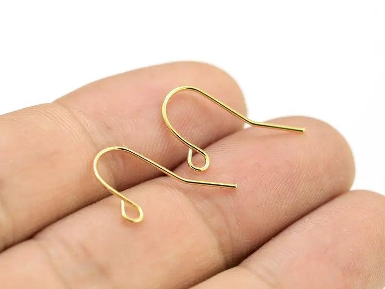 12pcs Real Plated Earring Hooks, Brass Ear Wires, 21x12.5x0.8mm