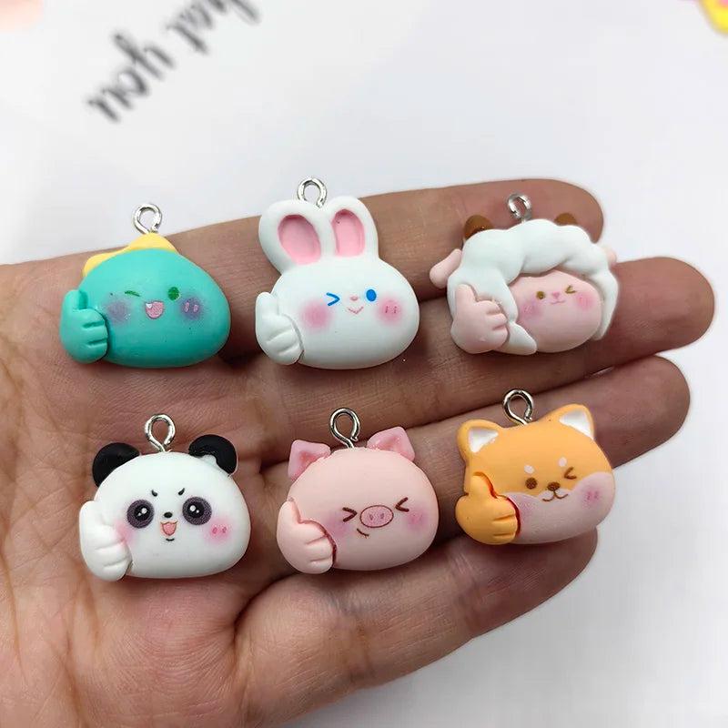 10pcs Animal Charms Resin Pig Sheep Panda Fox Pendant DIY Jewelry Making