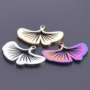 12 Pcs Stainless Steel Ginkgo Biloba Palm Pendants Rainbow Float Charms