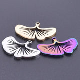 12 Pcs Stainless Steel Ginkgo Biloba Palm Pendants Rainbow Float Charms