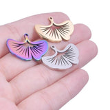 12 Pcs Stainless Steel Ginkgo Biloba Palm Pendants Rainbow Float Charms