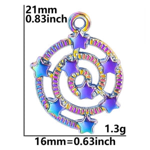 15pcs Openwork Spiral Star Pentagram Planet Night Rainbow Charms Pendant