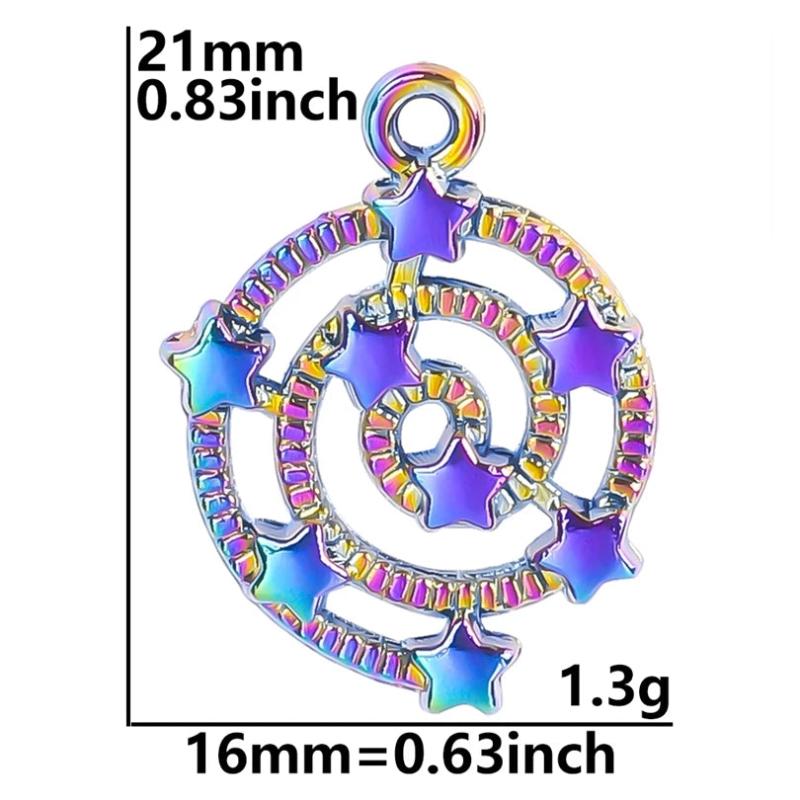 15pcs Openwork Spiral Star Pentagram Planet Night Rainbow Charms Pendant