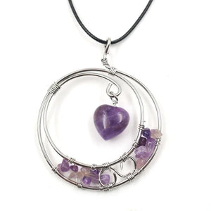 XSM Reiki Healing Natural Stone Crystal Heart-shaped Pendant