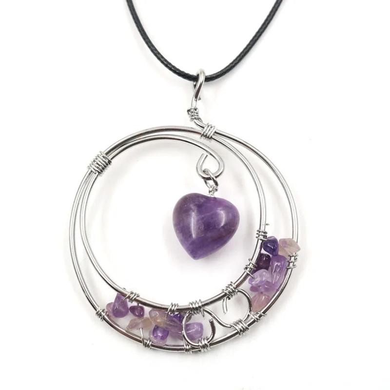 XSM Reiki Healing Natural Stone Crystal Heart-shaped Pendant