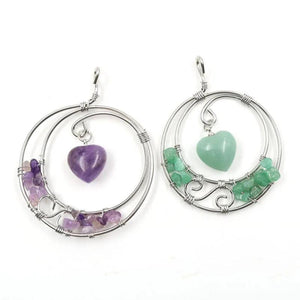 XSM Reiki Healing Natural Stone Crystal Heart-shaped Pendant