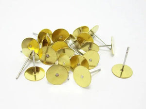200pcs Earring post Brass ear studs 8x12mm Raw brass pad steel needle finding